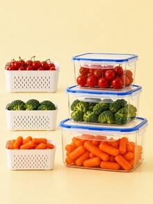 6pcs Refrigerator Food Storage Container Set With Drain Basket And Lid, Airtight Fresh-Keeping Vegetable And Fruit Box, Suitable For Fruits, Vegetables And Berries, Stackable Fridge Organizer, Kitchen Storage - View 7