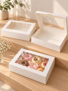 10pcs/1pc Baking Box, 12 X 8 X 2.5 Inches, Large White Cookie Box With Window Auto-Pop-Up Dessert Box, Suitable For Pies, Muffins, Donuts And Pastries, Parties, Holidays, Weddings, Birthdays - White - View 1