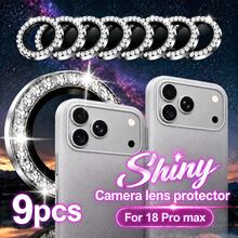 XINHONGYU 9件裝銀色水鑽鑲嵌鏡頭貼膜，適用於 Phone 18 Pro Max/Phone 18 Pro 相機鏡頭保護貼，相容 iPhone 18 金屬鏡頭環保護殼 - 銀色 - 查看 6