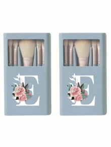Portable Makeup Brush Set With Mirror, White Floral A-Z Letter Print, Boxed Makeup Brush Set, Multi-Functional Makeup Brush Set With Mirror Case, Mini Multi-Functional Makeup Pencil, Foundation Brush, Eyeshadow Brush, Basic Makeup Tool Mixed Brush, Makeup Storage Rack Including Makeup Brushes, Easy To Carry, Ideal Gift For Girls, Portable Travel Supplies, Travel Essentials (Blue) - Blue - View 33