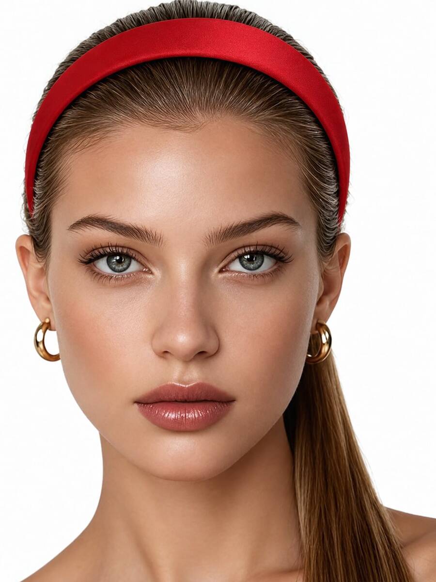 عصابة رأس عريضة بلون أحمر موحد بتصميم بسيط، عصابة شعر كاجوال، عصابة رأس، طوق رأس، عصابة رأس للمكياج، إكسسوار شعر، إكسسوار رأس - متعدد الألوان - مشاهدة 1
