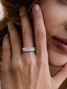 1pc Women's Elegant Silver Ring, Full Diamond Design, Romantic Decorative Style, Suitable For Women And Girls, Luxury Gift Jewelry - Silver - View 5