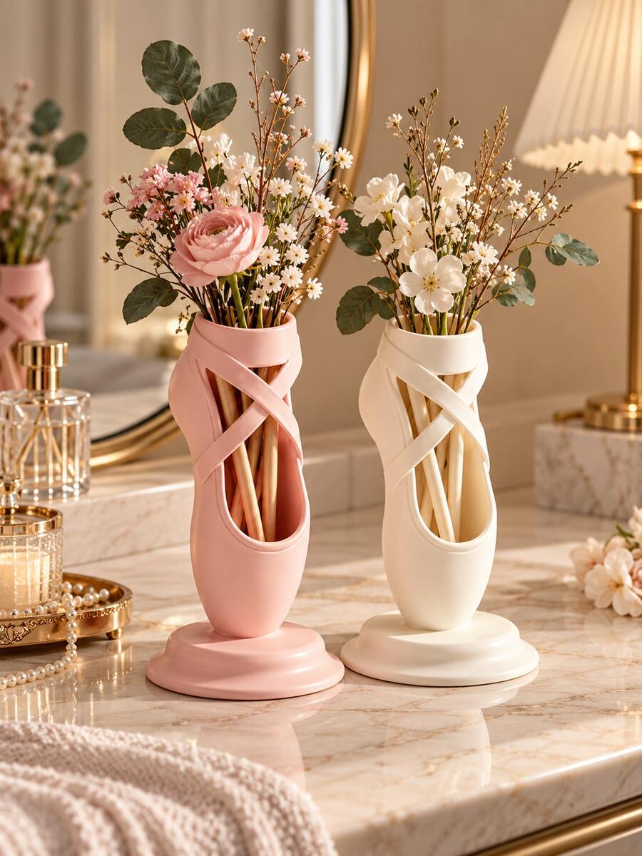 1Pc Ballet Shoe Shape Multi-Function Storage Box, 3D Printed Cute Pen Holder Cosmetic Organizer Vase, Creative Desktop Stationery Makeup Brush Container For Dance Studio Bedroom Vanity Office, Aesthetic Room Decor, Ballet Lover Gift,Room Decor - Multicolor - View 1