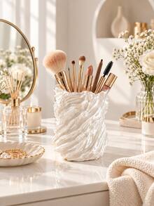 1pc Decorative Wavy Makeup Brush Holder With Sculptural Details, Can Store Brushes, Lip Gloss, Pencils, Combs And Skincare Tools, Exquisite Storage Cup, Suitable For Vanity, Bathroom And Beauty Studio | Cosmetic Storage Rack, Brush Holder, Storage - Multiple Styles - View 2