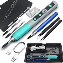 HZOMFEQBF USB Rechargeable Soldering Iron Kit, LED Digital Display ...