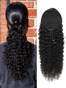 Kinky Curly Drawstring Human Hair Curly Ponytail Extension Wrap Around Ponytail Wig Women Natural Human Hair Hair Accessory Christmas Birthday Gift - SNatural - View 9