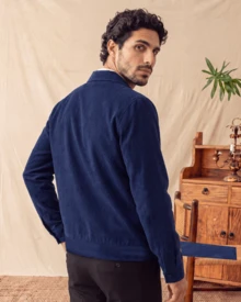 glestore Men's Retro Style, Vintage-Inspired, Front-Zip Corduroy Long-Sleeve Shirt Jacket-Casual And Versatile, Suitable For All Seasons - Navy Blue - View 4