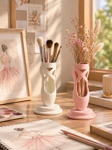 1Pc Ballet Shoe Shape Multi-Function Storage Box, 3D Printed Cute Pen Holder Cosmetic Organizer Vase, Creative Desktop Stationery Makeup Brush Container For Dance Studio Bedroom Vanity Office, Aesthetic Room Decor, Ballet Lover Gift,Room Decor - Multicolor - View 3