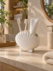 1Pc Multi-Functional Shell Toothbrush Holder, Drainage Quick Dry Countertop Toothbrush Organizer,Creative Conch Shape Toothpaste Storage Rack,Bathroom Vanity Organizer For Toothbrush Toothpaste Razor,Space Saving Bathroom Storage, Cute Bathroom Decor - Multicolor - View 3