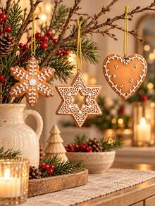 3 món đồ trang trí cây thông Noel hình bánh gừng, bông tuyết, ngôi sao và trái tim treo, phong cách bánh quy dễ thương, trang trí nhà ngày lễ và tiệc Giáng Sinh - Nhiều màu - Xem 2