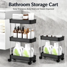 1pc 3-Tier Rolling Storage Cart, 360° Swivel Wheels Floor Standing Shelf, Tiered Multi-Layer Design, Slim Fit For Gaps. Suitable For Bathroom, Toilet, Kitchen, Living Room, Small Mobile Storage Rack, Organizes Various Household Items, Combines Storage And Home Decor. - Multicolor - View 5