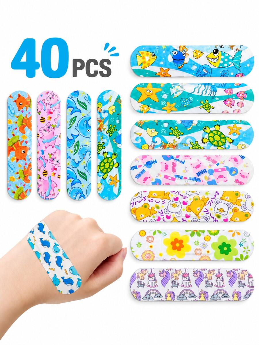 QKC 40pcs Random Color Fun Anti-Chafe Heel Patches, Animal, Fruit And Flower Patterns, Foot Care And Travel Comfort Essential - 40 Pcs - View 1