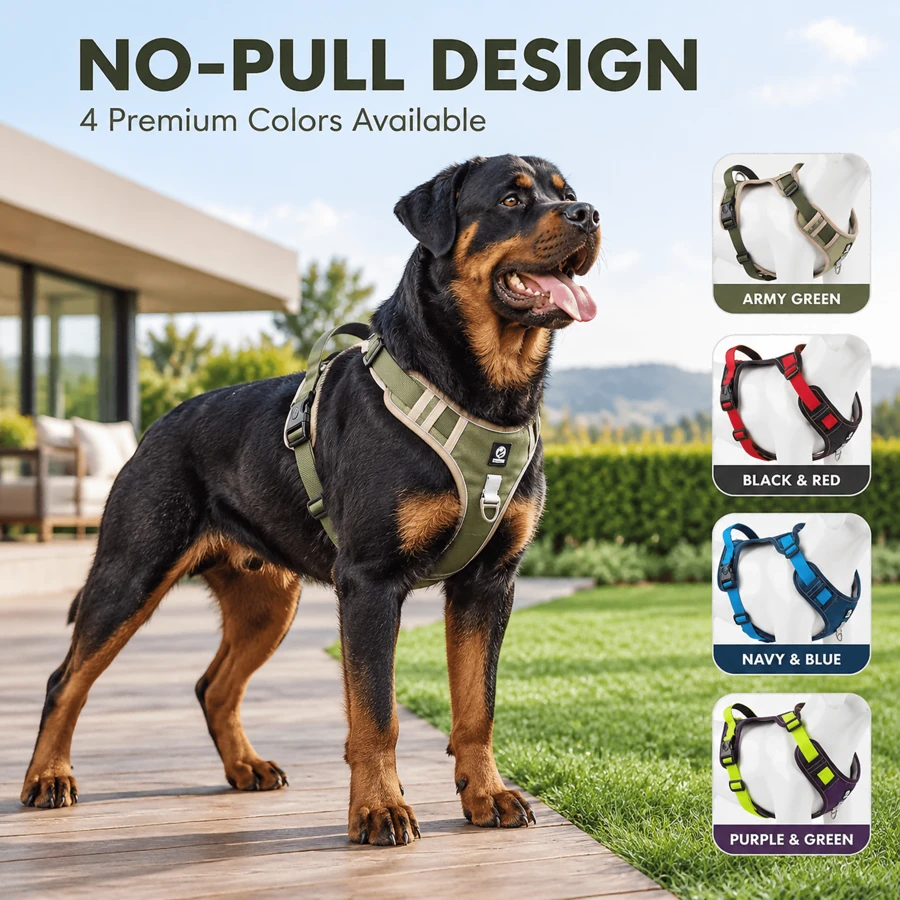 Anti-Pull Dog Harness, Heavy Duty 1680D Oxford Fabric Breathable Mesh Reflective Vest With Easy Control Handle And Dual Leash Clips, Adjustable For Medium To Large Dogs