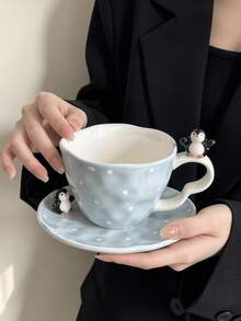 1 Set Cute Hand-Painted 3D Penguin Cup And Saucer, Hand-Molded 3D Ceramic Cup And Saucer, Exquisite Coffee Cup And Saucer, Beautiful Gift For Friends, Suitable For Home, Restaurant, Cafe, Dessert Shop, Gift-Giving, Gathering, Party - Multicolor - View 6