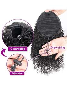 Kinky Curly Drawstring Human Hair Curly Ponytail Extension Wrap Around Ponytail Wig Women Natural Human Hair Hair Accessory Christmas Birthday Gift - SNatural - View 7