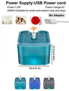 2L/67.5 Fl Oz Quiet Cat Water Fountain With LED Light And Filter, USB Powered, Adapter Not Included, Replacement Filters Sold Separately - Multicolor - View 9