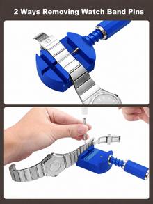 1 Set Watch Repair Tool Kit, Includes Strap Remover, Watch Pin Remover, Double-Headed Hammer, Cleaning Cloth And Storage Bag, Metal Watch Band Link Adjustment Repair Tool, Suitable For Watch Band Size Adjustment And Daily Maintenance - Blue - View 7