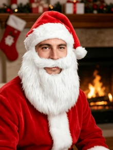 3pcs Santa Claus Hat With Beard, Red Christmas Hat For Adults, Christmas Supplies - Multicolor - View 3