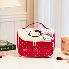 Miniso Sanrio Hello Kitty Apple Polka Dot Makeup Case, Large Open Cosmetic Bag With Handle & Inner Pocket. Stores Makeup, Skincare & Beauty Tools. Ideal For Halloween, Thanksgiving Trips, Christmas Gifts, Cute Kawaii Organizer For Hello Kitty Fans. - Multicolor - View 11