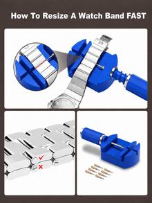 1 Set Watch Repair Tool Kit, Includes Strap Remover, Watch Pin Remover, Double-Headed Hammer, Cleaning Cloth And Storage Bag, Metal Watch Band Link Adjustment Repair Tool, Suitable For Watch Band Size Adjustment And Daily Maintenance - Blue - View 9