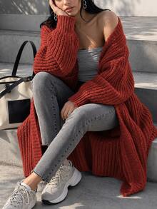Plus Size Women V-Neck Pockets Long Sleeve Ribbed Knit Cardigan Sweater Casual Fall - Rust Brown - View 7