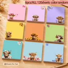 6pcs/ALL 120 Sheets Random Color,Cute Highland Cow Memo Pads, 7.6 X 7.6cm Self-Sticky Notes For Planner, Journal, Books, Desk, Office And School, Fun Gift For Girls And Women - Multicolor - View 7