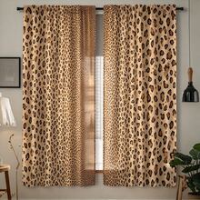 2pcs Leopard Print Cheetah Fur Pattern Curtains, Brown And Beige Background With Brown And Black Rose Spots, Polyester Material, Home Decor - Multicolor - View 9