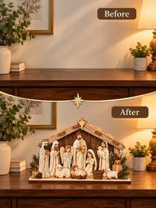 New 2D Flat Design, Advent Theme Decorative Plaque, Party Decoration, Perfect Holiday Gift, Home, Religious Theme, Prayer Scene, Desktop Office Ornament, Christmas, Halloween Decoration, Suitable For All Occasions, Pastoral Style - Multicolor - View 4