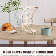 1pc Wooden Ramadan Craft Display Rack, Creative Moon Shape, Desktop Decoration Wooden Storage Shelf, Suitable For Festivals - View 4