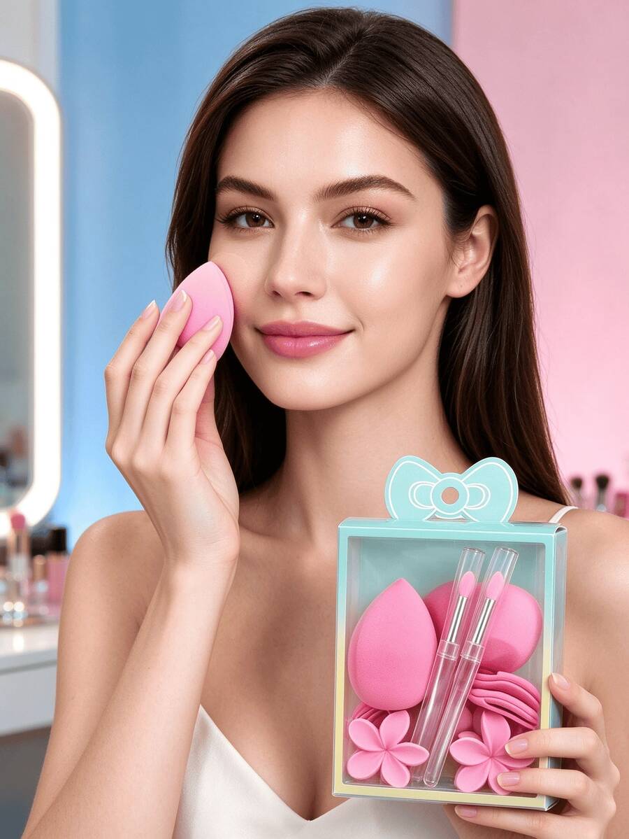 7Pcs Makeup Sponge, With Makeup Brushes, Flower-Shaped Makeup Puff, Wet & Dry Use Foundation Blending Sponge, Soft Bouncy Cosmetic Sponge For Foundation, Concealer, Makeup Tool For Women - Multicolor - View 1