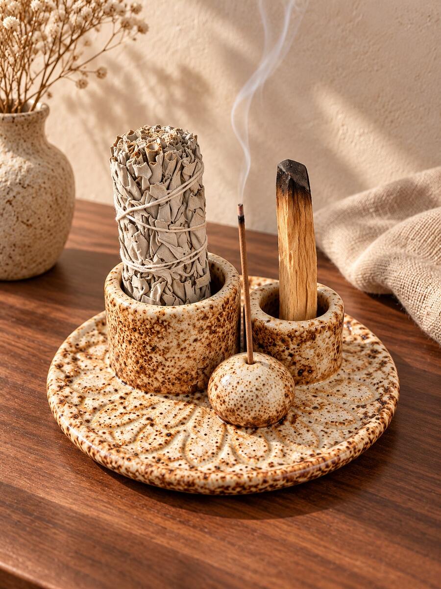 Incense Stick Holder, Multi-Functional Handmade Incense Burner, Suitable For Palo Santo And Sage Incense Sticks, Burning Use, With Ash Tray, Suitable For Meditation And Yoga Room - 1PC - View 1