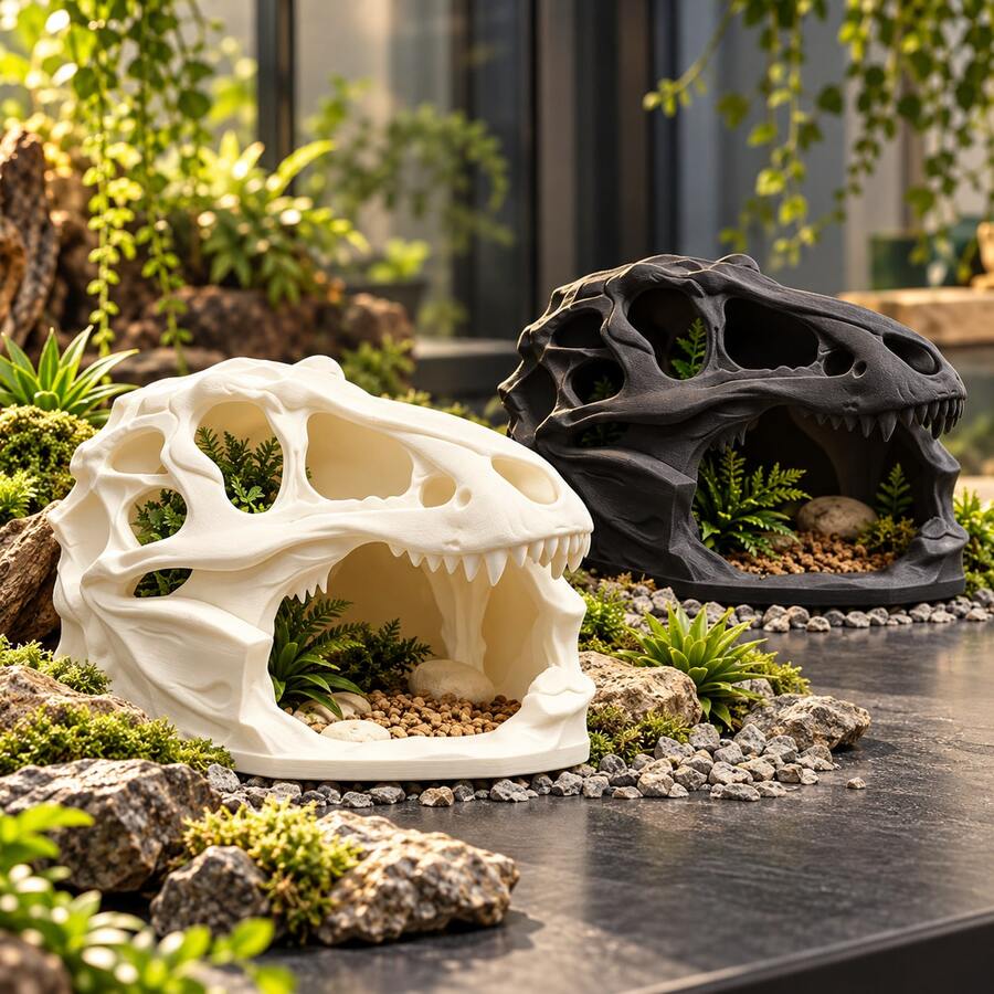 1pc 3D Printed Reptile Hideout, Skull Shaped Reptile Cave Decor, Gecko Snake Lizard Amphibian Hiding House, Terrarium Landscape Ornament - View 1