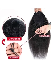 Natural Black Fluffy Straight Ponytail Hair Extension, Suitable For Women, Real Human Hair, Adjustable Drawstring And Clip-In Design - SNatural - View 5