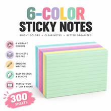 300 Sheets 6-Color Macaron Line Sticky Notes, 6 Pads Of 50 Sheets Each, Writable And Reusable Self-Adhesive Memo Paper, Suitable For Study, Reading, Reminders, To-Do Lists, Planners, Notebooks, School, Office And Home Use, Back To School - one-size - View 1