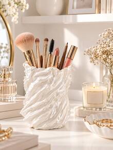 1pc Decorative Wavy Makeup Brush Holder With Sculptural Details, Can Store Brushes, Lip Gloss, Pencils, Combs And Skincare Tools, Exquisite Storage Cup, Suitable For Vanity, Bathroom And Beauty Studio | Cosmetic Storage Rack, Brush Holder, Storage - Multiple Styles - View 5