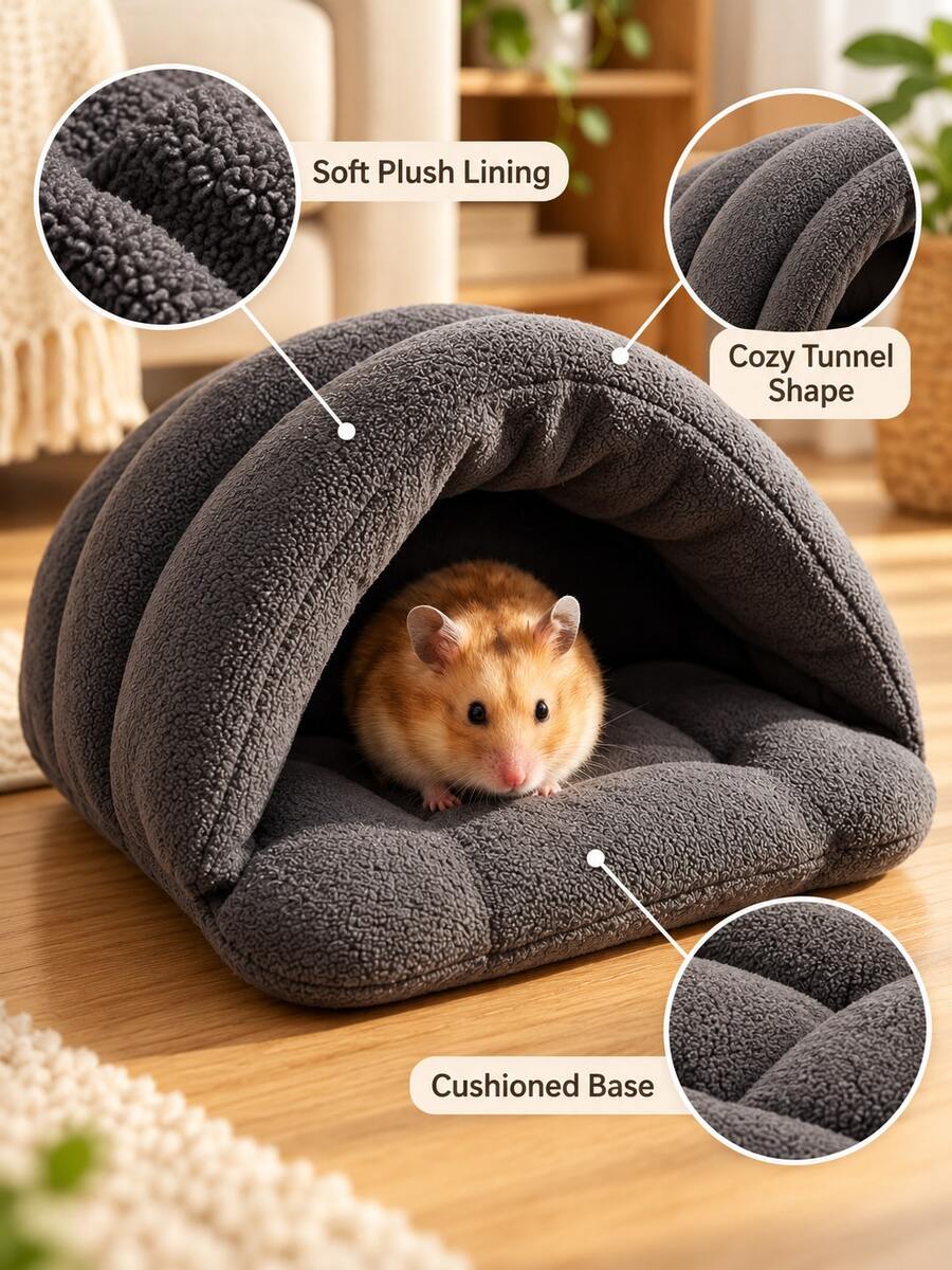 Indoor Small Animal Warm Sleeping House, Plush Fabric Cave Bed, Triangle Shaped Pet Hideout, Multi-Color Resting Pad, Suitable For Hamsters, Guinea Pigs, Rabbits - Multicolor - View 1