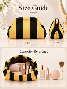 Vertical Striped Makeup Bag Large Capacity Storage Bag Casual Style Handbag Color Block Striped Travel Toiletry Bag Multi-Functional Portable - Multicolor - View 5