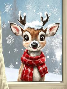 1pc Charming Christmas Window Sticker, Glue-Free Static Adhesion Reusable Deer Shape Glass Decal, Suitable For Decorators And Homes, Cute Snowflake Window Sticker, Applicable For Windows, Doors, Party Decoration, Removable Glass Sticker, Bedroom Home Decor - Multiple Styles - View 6