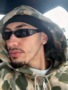 Men's Steampunk Futuristic Cool Black Frame Fashion Glasses Personalized - Black and Gray - View 2