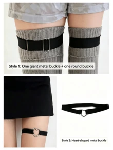 2PCS Women's Black Adjustable Polyester Elastic Leg Garters Punk Style Stocking Suspenders Fashion Thigh Straps Socks Anti-Slip Fixing Bands Leg Harness - Black - View 1