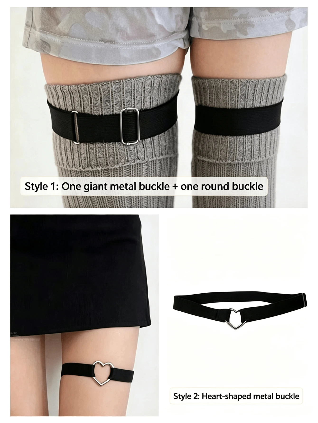 2PCS Women's Black Adjustable Polyester Elastic Leg Garters Punk Style Stocking Suspenders Fashion Thigh Straps Socks Anti-Slip Fixing Bands Leg Harness - Black - View 1