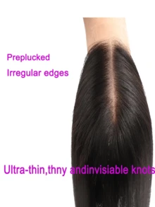 Brazilian 2x6 Lace Closure Straight Remy Human Hair Middle Part Bleached Knots Lace Closure Natural Black - SNatural - View 11
