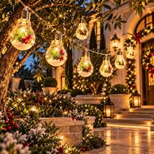 Solar Christmas Fillable Bulb String Lights, Pre-Assembled Mini Xmas Scene With Pine, Red Berries & Snow Inside Vintage Bulbs, Warm LED For Holiday Garland & Bedroom Wall Decor - Christmas Ornament - View 3