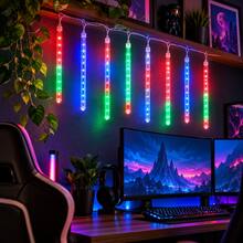 USB Powered Meteor Shower LED Icicle Lights, Warm White Falling Rain Tube Lights, Clear Transparent Tubes, Christmas Mantel, Window, Tree Indoor Holiday Decor - Meteor Shower - View 8