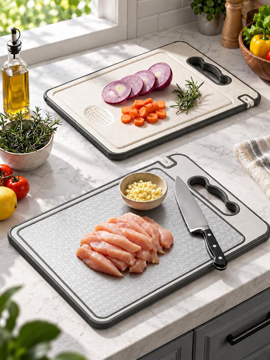 16 X 11 Inch Stainless Steel Kitchen Cutting Board, Double-Sided Metal Cutting Board With Non-Slip Edge And Handle, Easy To Clean, Suitable For Meat, Fish, Vegetables, Fruit, Bread, Home Kitchen Cooking And Meal Preparation - Multicolor - View 1