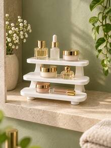 1pc 3-Tier Countertop Storage Rack, PLA Plastic Layered Organizer, Space-Saving Desktop Display Stand, Suitable For Cosmetics, Skincare, Perfume, Nail Polish, Bathroom Vanity, Bedroom Desk Storage - Multicolor - View 2