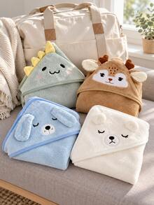 1pc Hooded Baby Bath Towel, 3D Cartoon Design Baby Bath Wrap, Thickened Material For Warmth And Wind Protection, Quick Water Absorption After Bathing, Hooded Design To Wrap Head, Suitable For Bathing, Drying, Home Rest, Indoor Short Outings, Suitable For Infants And Toddlers, Winter Protection Essential, Multiple Cute Animal Designs, Sturdy Edging For Repeated Washing, Soft And Skin-Friendly Touch, Baby Bath Wrap, Children's Multi-Purpose Home Blanket - Multicolor - View 4