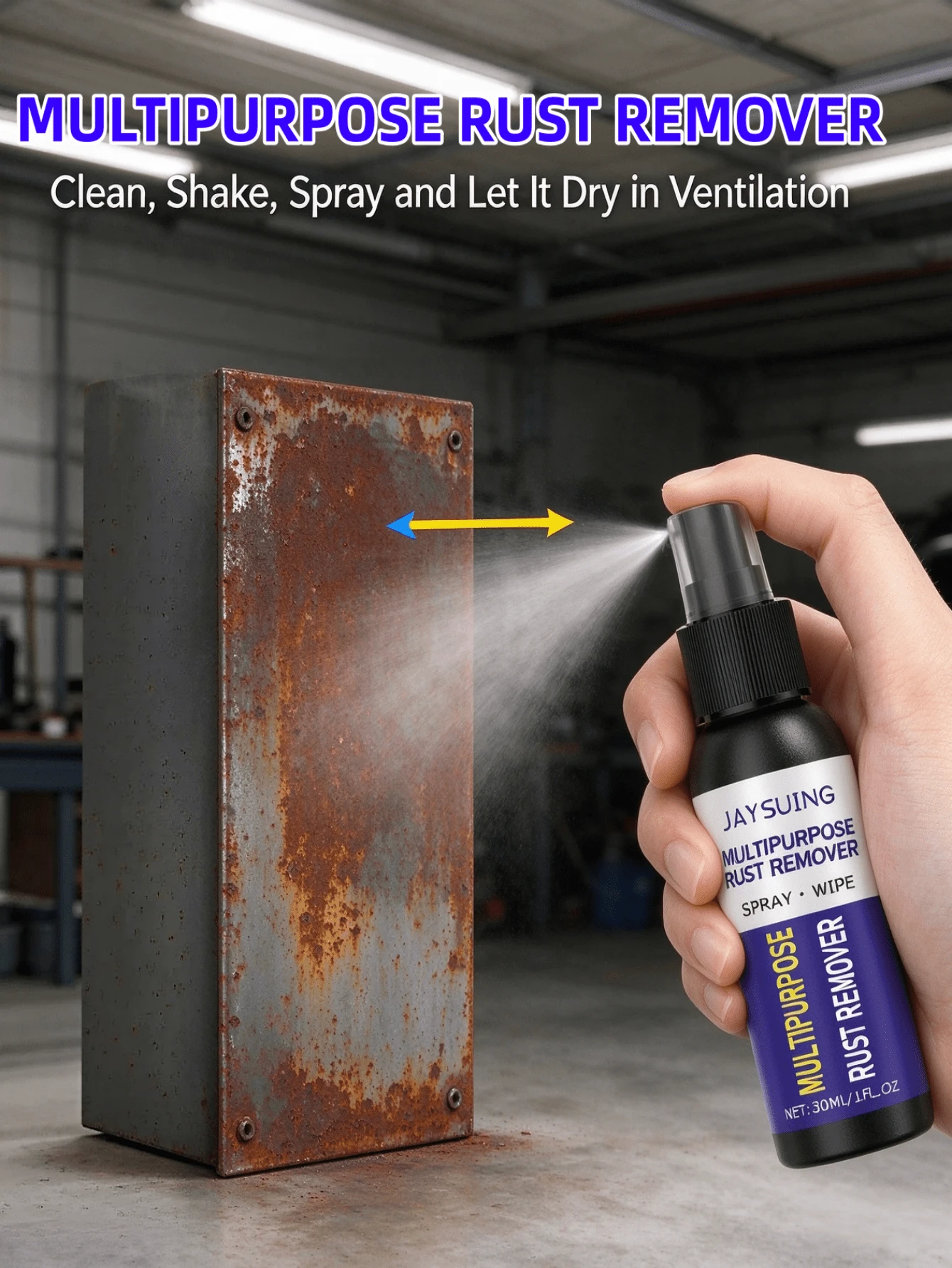 JAYSUING Metal Rust Remover, Fast Rust Removal Cleaning And Protection, Restore Shine, Compatible With Most Metal Substrates, Can Be Used As Primer, Suitable For Iron Gates, Railings, Tools And Vehicle Frames And Other Metal Parts