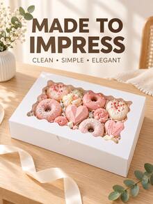 10pcs/1pc Baking Box, 12 X 8 X 2.5 Inches, Large White Cookie Box With Window Auto-Pop-Up Dessert Box, Suitable For Pies, Muffins, Donuts And Pastries, Parties, Holidays, Weddings, Birthdays - White - View 5