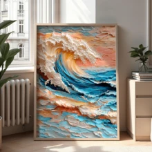 1 Piece 2D Ocean Wave Canvas Wall Art – Ocean Wave Themed Wall Decor – Suitable For Living Room And Bedroom (Optional Frame) - A - View 5